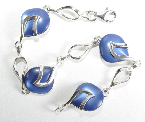 Echtes 925 Silber Armband mit blauer Perlmutt - Neue-Design !! Länge 19,0 cm
