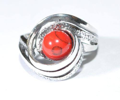 Echtes 925 Silber - Ring mit Koralle, rot, Sehr schöne neue Design ! Exclusive