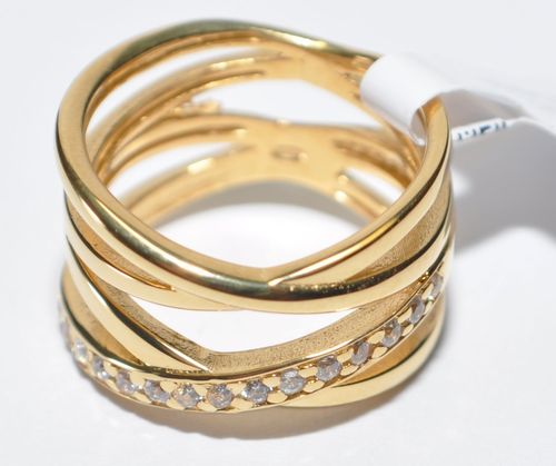 ECHTES Silber 925 Ring mit Zirkonia Steinen, vergoldet mit Gelbgold 5µ - Neuheit