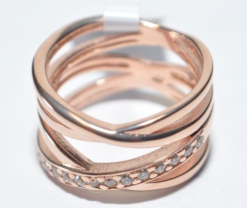 ECHTES Silber 925 Ring mit Zirkonia Steinen - Vergoldet mit Rotgold 5µ - Neuheit