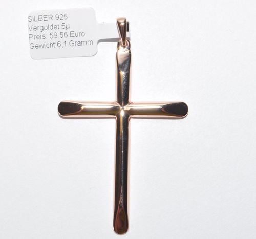 ECHTES Silber 925 Anhänger Kreuz - Vergoldet 5µ - Für Halskette bis 5,5mm Breite