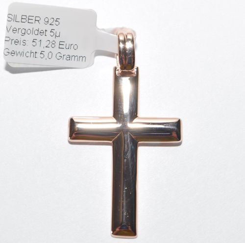 ECHTES Silber 925 Anhänger Kreuz - Vergoldet 5µ - Für Halskette bis 6,7mm Breite
