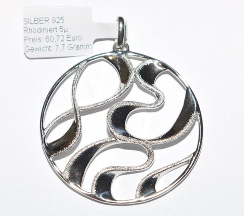 ECHTES Silber 925 Anhänger Kreis - Rhodiniert 5µ -Für Halskette bis 6,3mm Breite