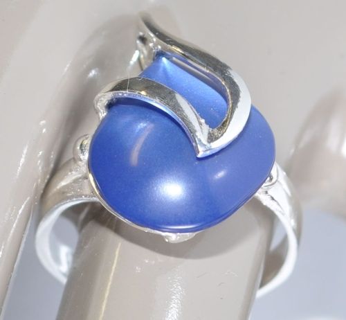 925 Silber - Ring mit Perlmutt - Blau - Größe 17 (57) - Unikat - Einzigartig