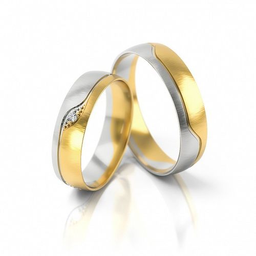 1 Paar Trauringe Hochzeitsringe Gold 333 - Bicolor - Mit Zirkonia - B: 5,0 mm